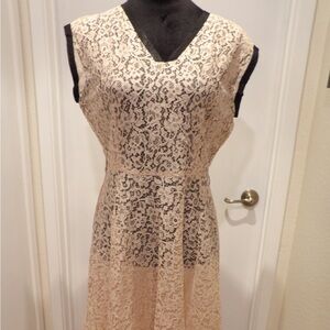Pink with Black Trim Sleeveless Lace Dress
